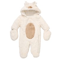 G11489: Baby Faux Fur, Cotton Lined Bear Pramsuit With Mitts (NB-6 Months)